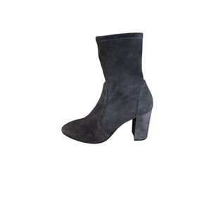 Stuart Weitzman Suede Sock Boots | Charcoal | Block Heel
